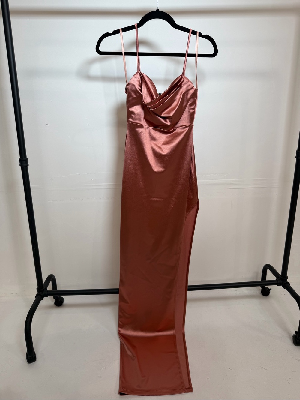 Windsor Rose Copper Satin Cowl Maxi Dress